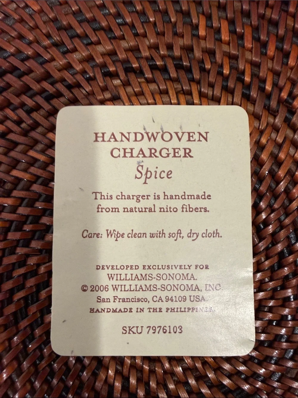 Williams Sonoma Nito Handwoven Charger Plates Set of 4 Rich Spice Brown 13